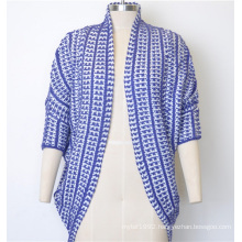 100%Acrylic Women Patterned Open-Front Cardigan